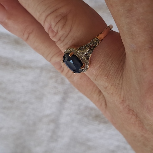 Natural Blue Sapphire & Natural White Zircon & Champagne Zircon Ring - Picture 9 of 10